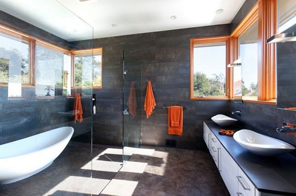 Stylish bathroom with pops of orange