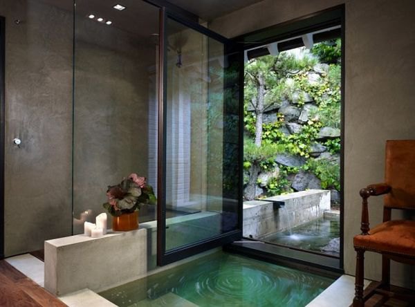 Fabulous natural landscape adds to the appeal of the bathroom