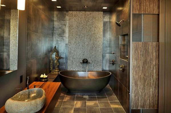 A blend of contrasting textures in the modern bathroom