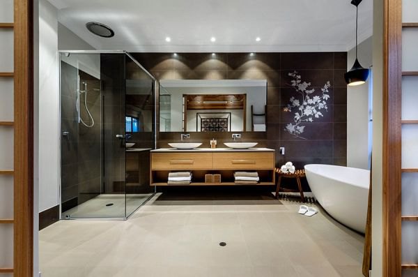 Tom Dixon pendant lighting in the bathroom