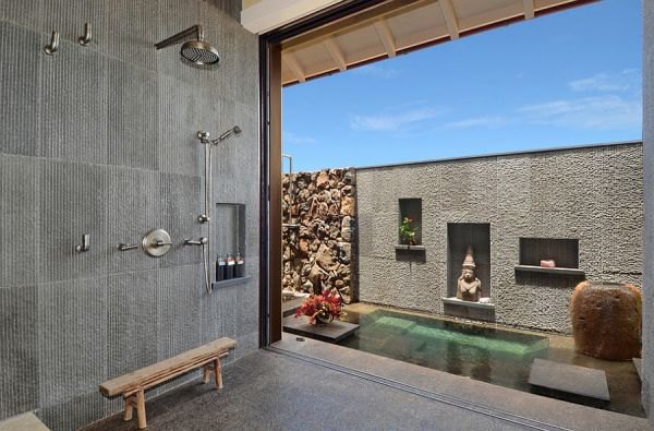 Bathroom with a mix of asian and Hawaiin styles