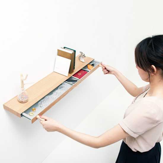 Floating Shelf With Sliding Drawer For Small Storage 6 Interior