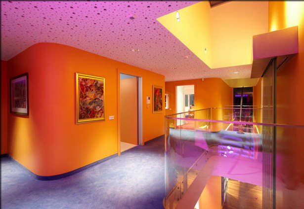 Light Emitting Wallpaper: colorful room with light emitting wallpaper on ceiling also abstract painting ~ indexms.net Furniture Inspiration