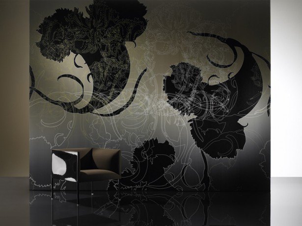 Light Emitting Wallpaper: cool living room with floral pattern light emitting wallpaper and arm chair sofa ~ indexms.net Furniture Inspiration