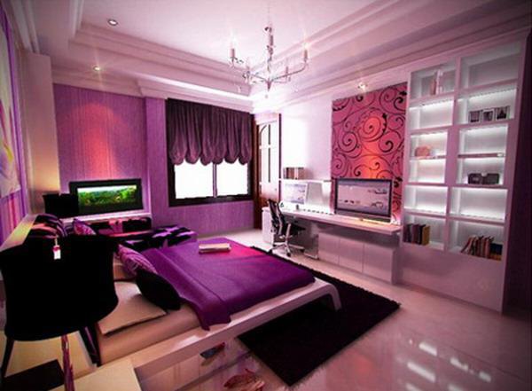 Light Emitting Wallpaper: luxurious bed room with purple light emitting wall and Byzantium intimate curtains spot lights provide an intimate and secret red nuances ~ indexms.net Furniture Inspiration