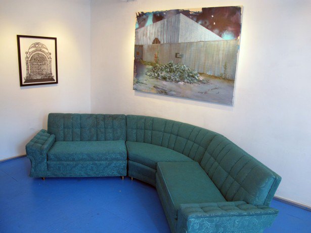 Light Emitting Wallpaper: simple living room with tosca sofa and light emitting wallpaper and portrait ~ indexms.net Furniture Inspiration