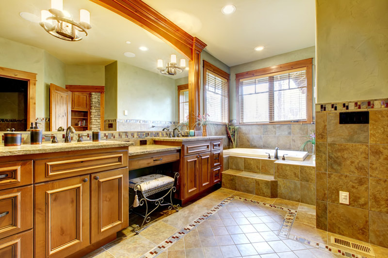 Master bath with multi-colored glass & Capiz mosaic tiles