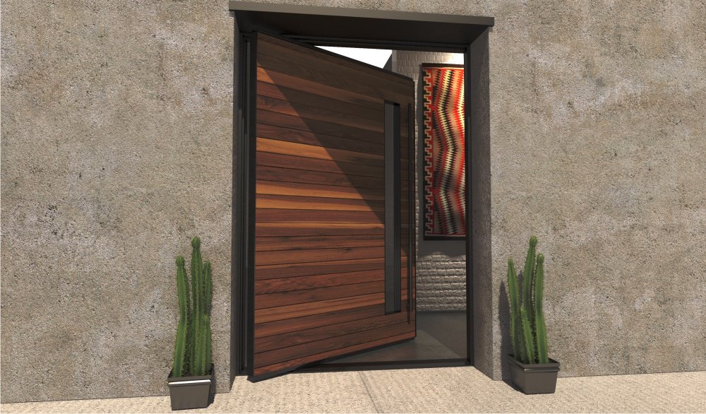 Wood Clad Pivot Door with Window