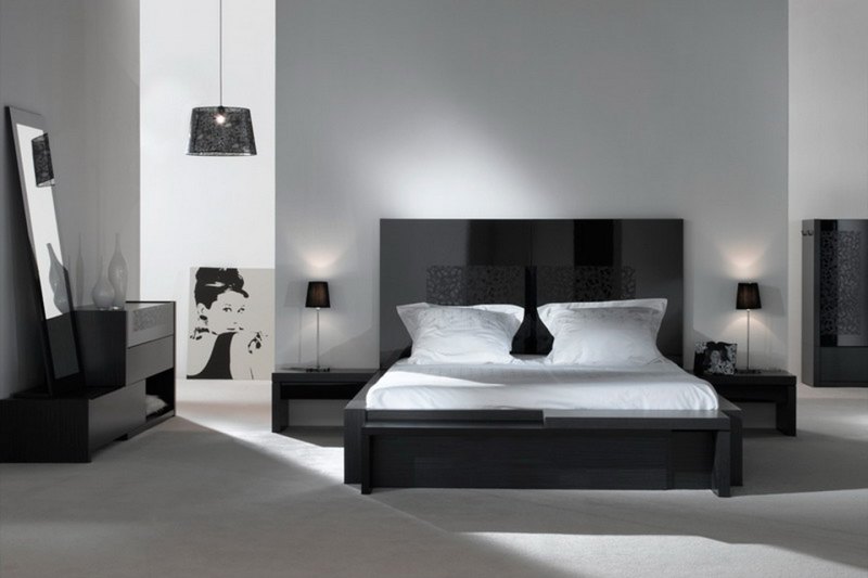 Braethtaking Modern Bedroom Applying Black Bedroom Furniture Of Cupboard And Twin Nightstand And Completed With Platform Drawers Matched With White Queen Bed