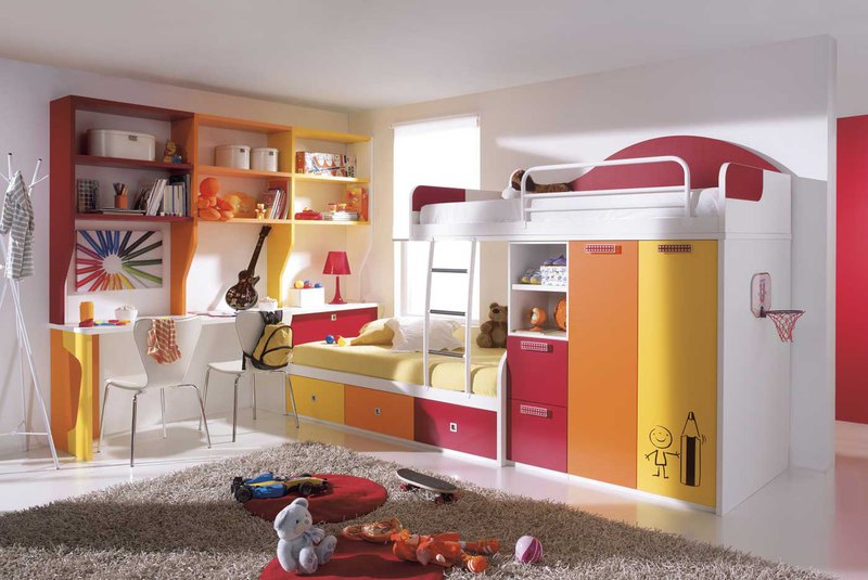 Charming Assorted Color Kids Bedroom Furniture Sets With Colorful Bed Kids And Modern Furniture Models Also Awesome Fur Rug Kids Bedroom Design With White Wall Kids Room Decorating Ideas