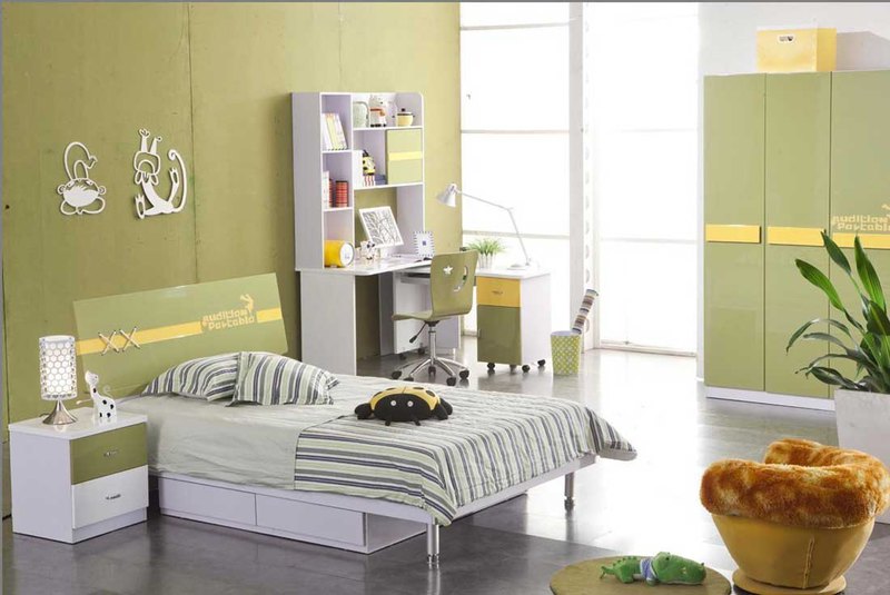 Inspiring Naturally Kids Bedroom Design With Celadon Color Wall And Furniture Kids Bedroom Furniture And White Small Closet .