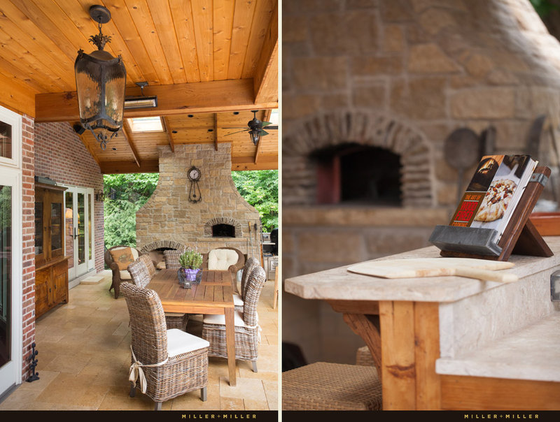 fireplace cathedral ceiling attached cedar pergola