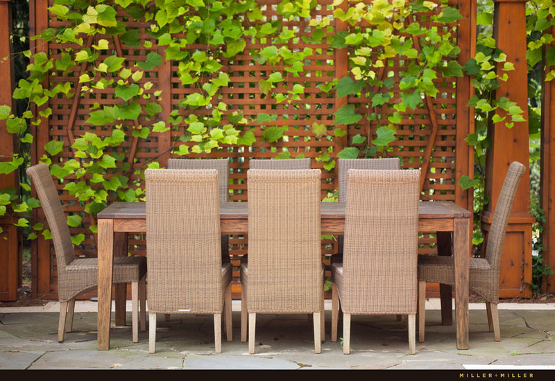 grape vine outdoor dining table space blue stone tile