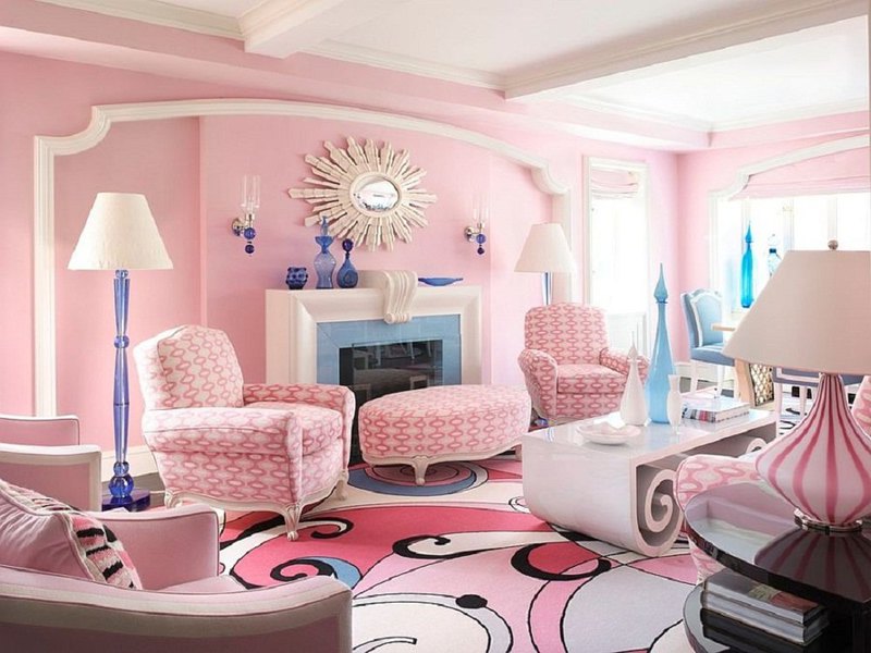 shabby chic living room painted in pink