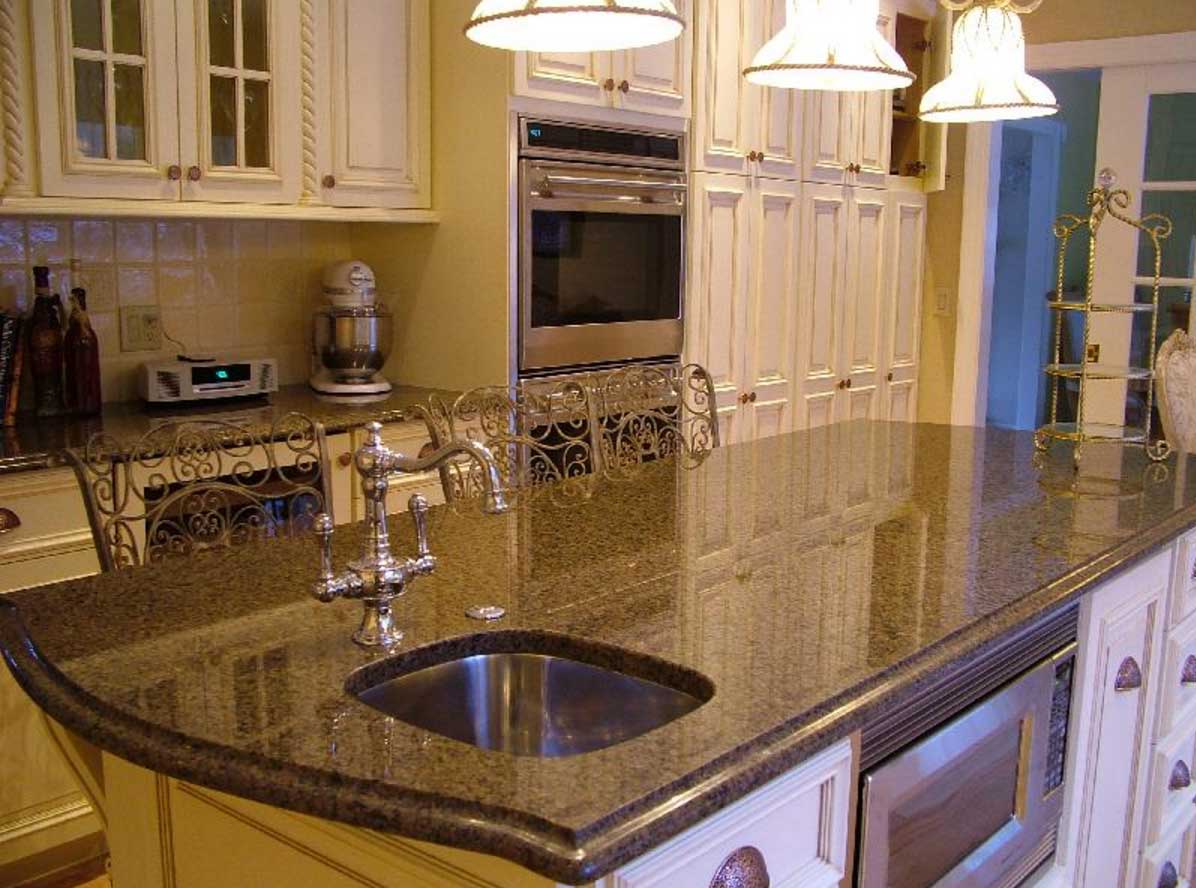 classic kitchen design with granite countertops and island with 3 hole stainless steel sink faucet under lighting ideas