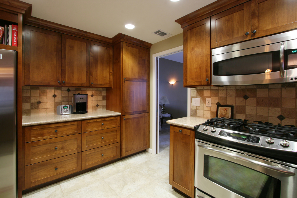 The full backsplash was tiled with a unique pattern chosen by the owners.