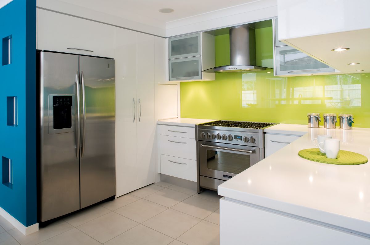 Elegant interior design and modern minimalist beach house kitchen