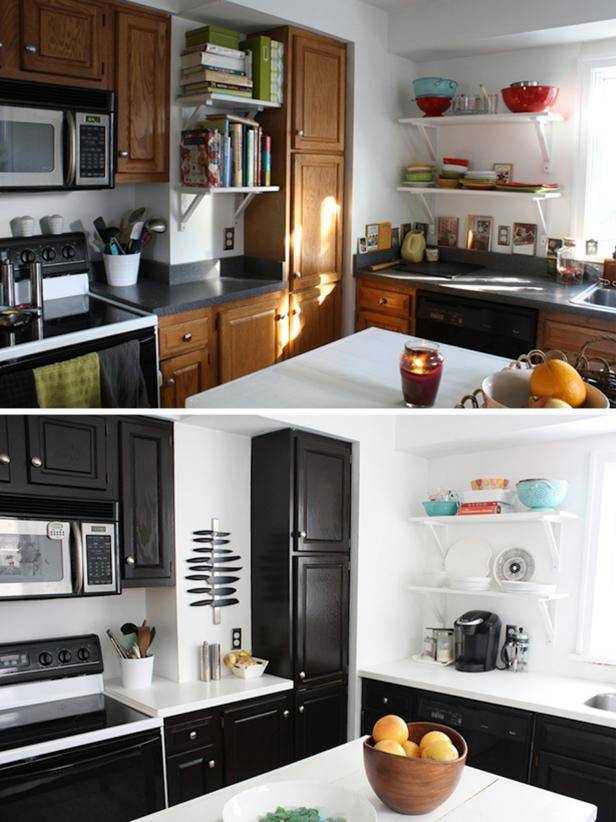 3 - gel stain kitchen cabinets before after