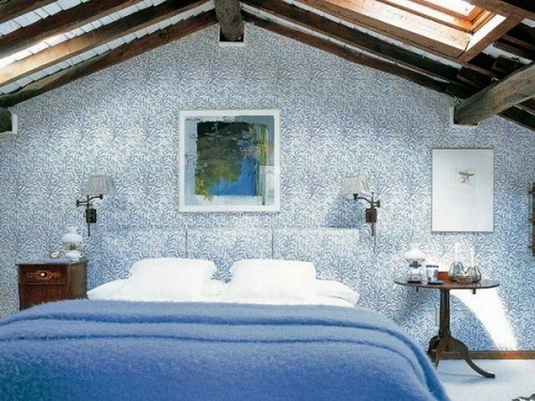 bedrooms in the attic wall pattern blue colors