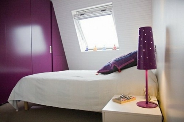 garish purple fitted wardrobe bedside lamp pillow points
