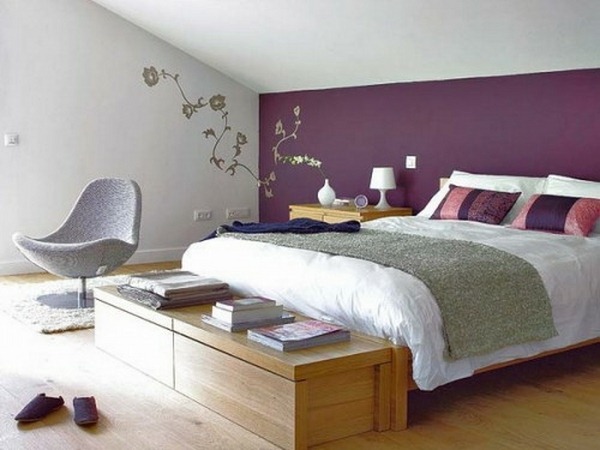 wall decoration purple wall bedroom apartment armchair modern