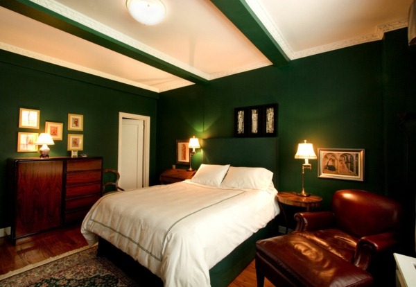 green wall design for bedroom dark nuances