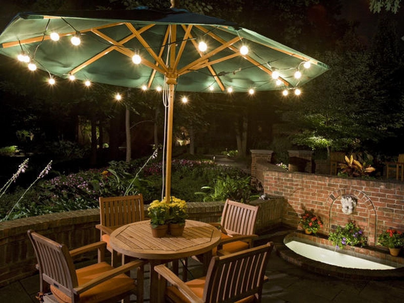 Admirable patio lighting ideas on the Umbrella as bright lighting idea