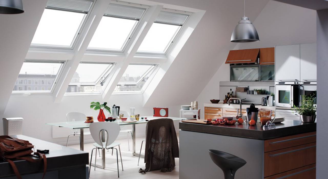 Best kitchen idea which use a roof windows.