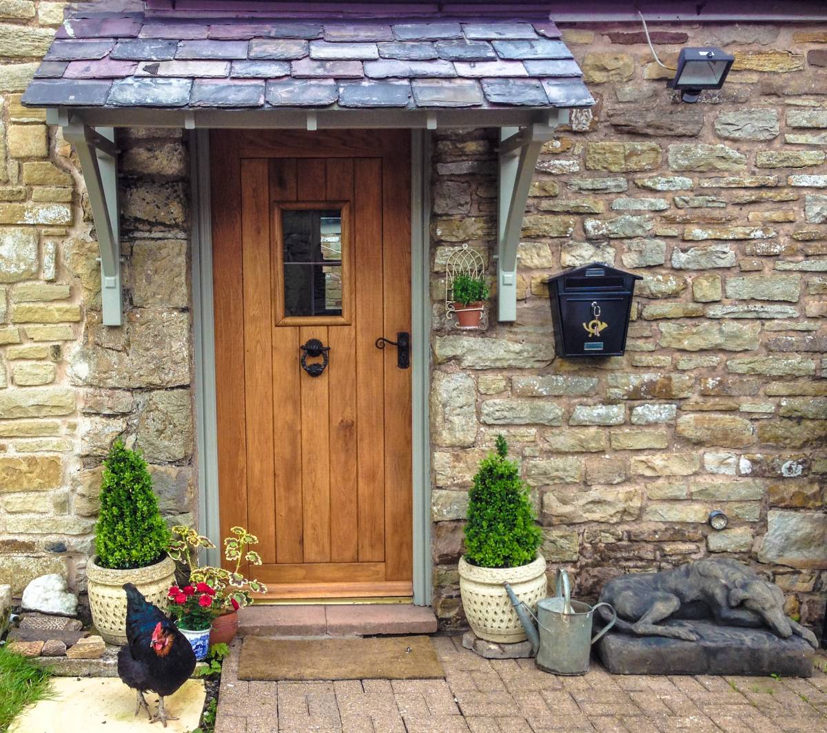 Decoration of front door with stone