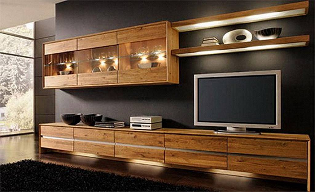 Great idea for luxury wooden living room storage with excellent simple accented decor.