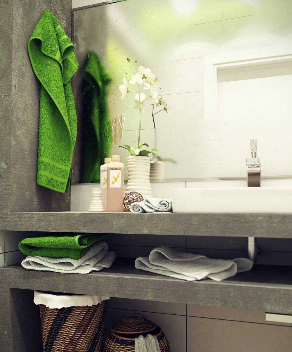 Green and white small bathroom design