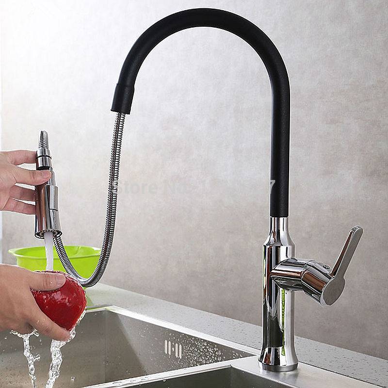 Luxurious Solid 100 Percnt Brass Modern Kitchen Sink Mixer Tap Brushed NickelChromeMatte BlackWhite Pull Down Kitchen Water Faucet