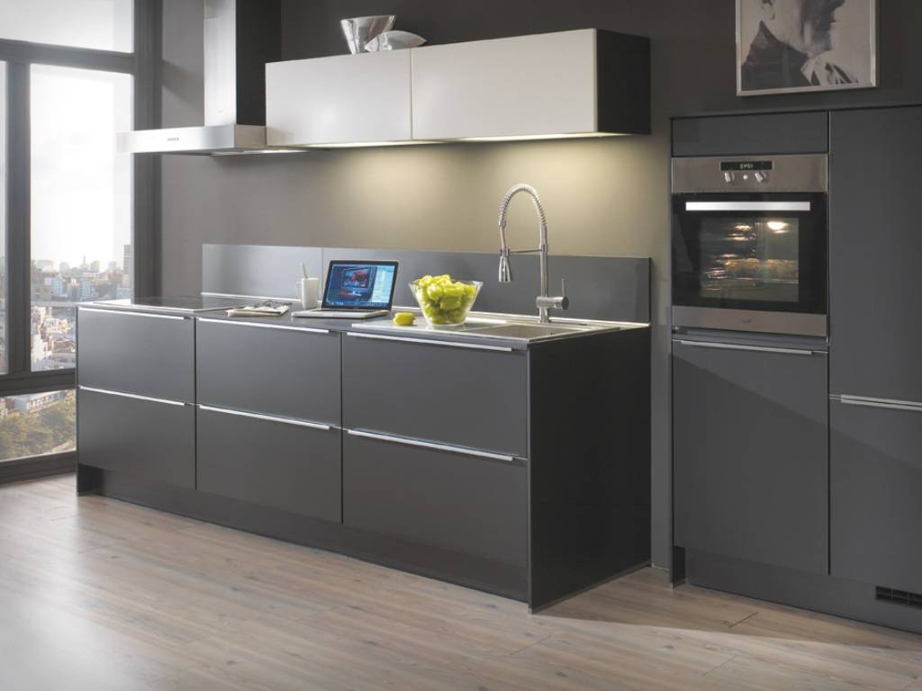 Small contemporary gray kitchen set