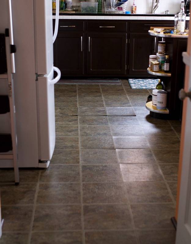 budget kitchen flooring before