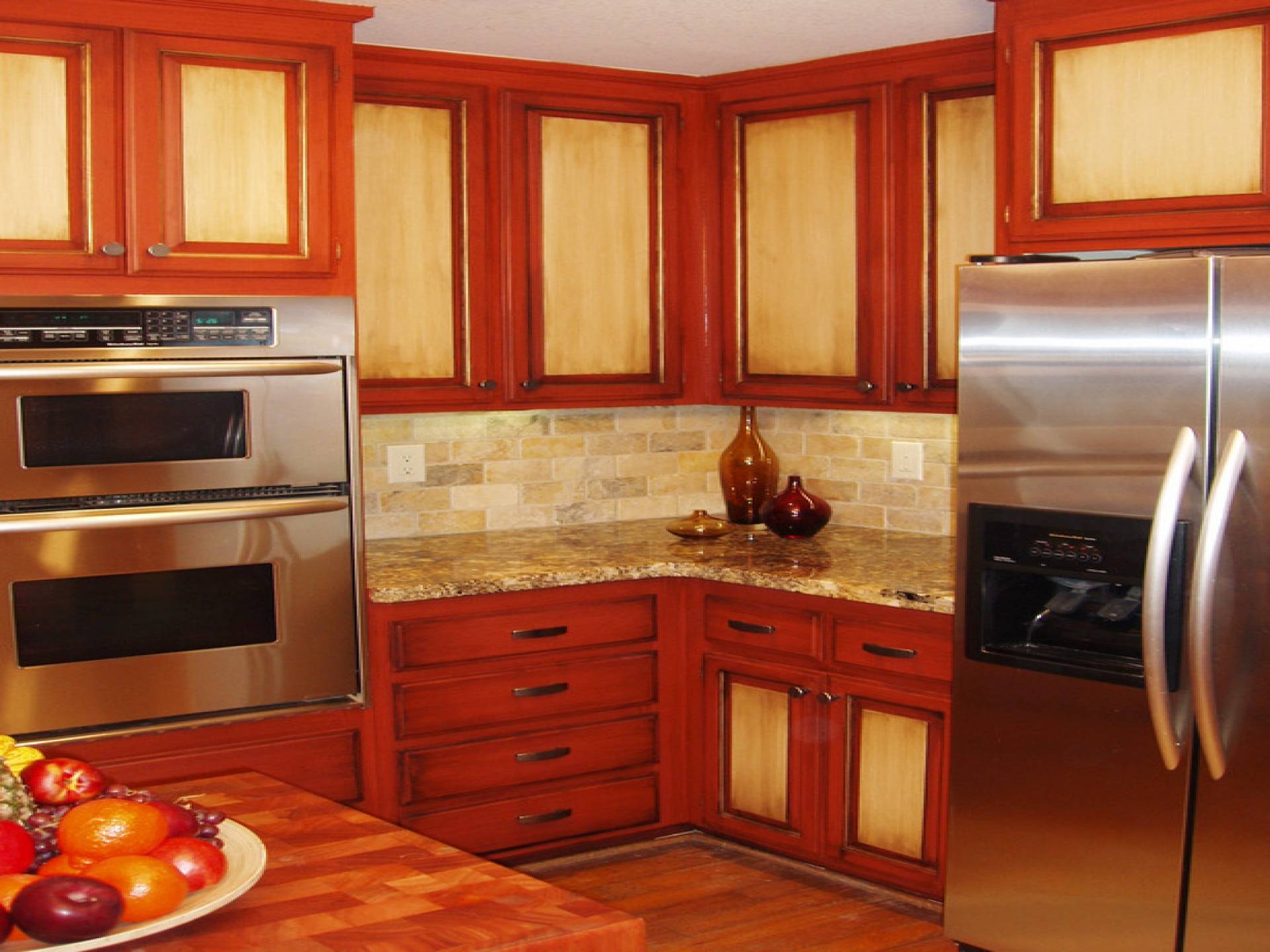 light yellow painted kitchen cabinet