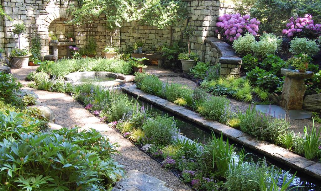 perennial garden landscape fountain