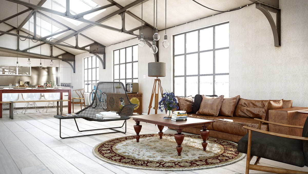 rustic furniture for living room in industrial style