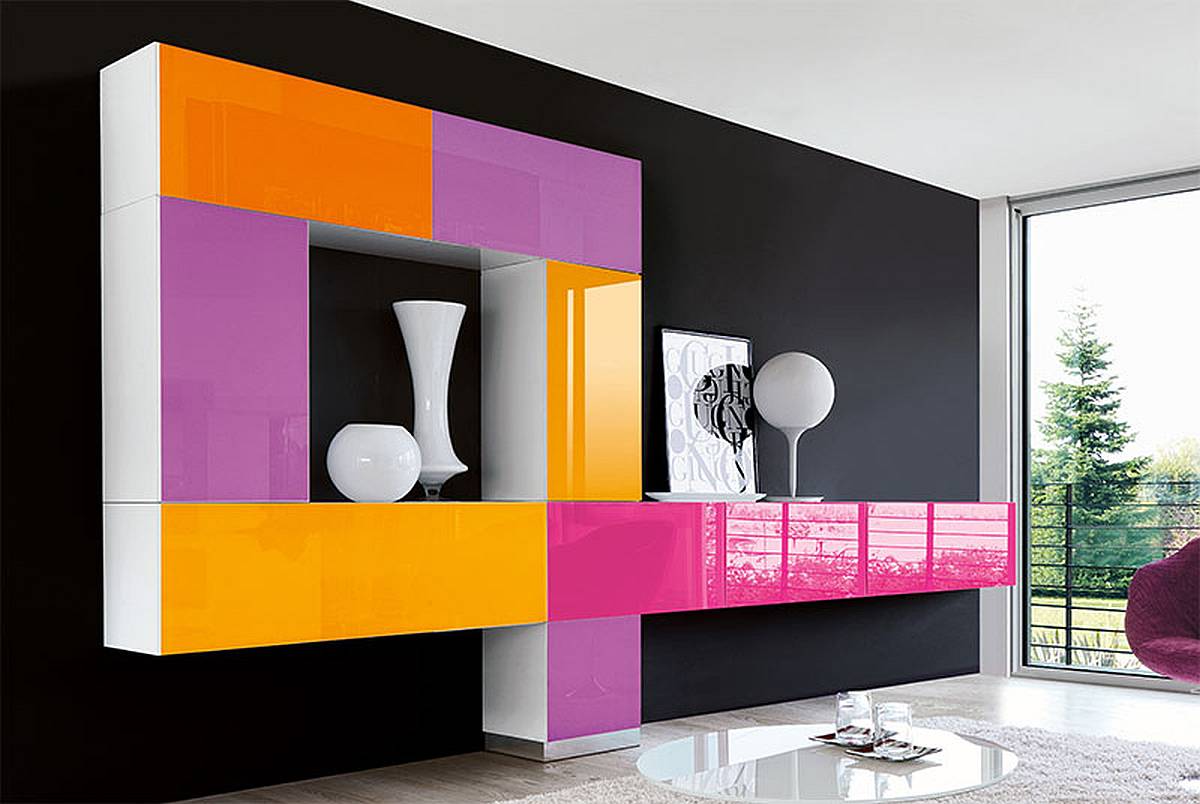 Modern colorful living room wall storage cabinet furniture