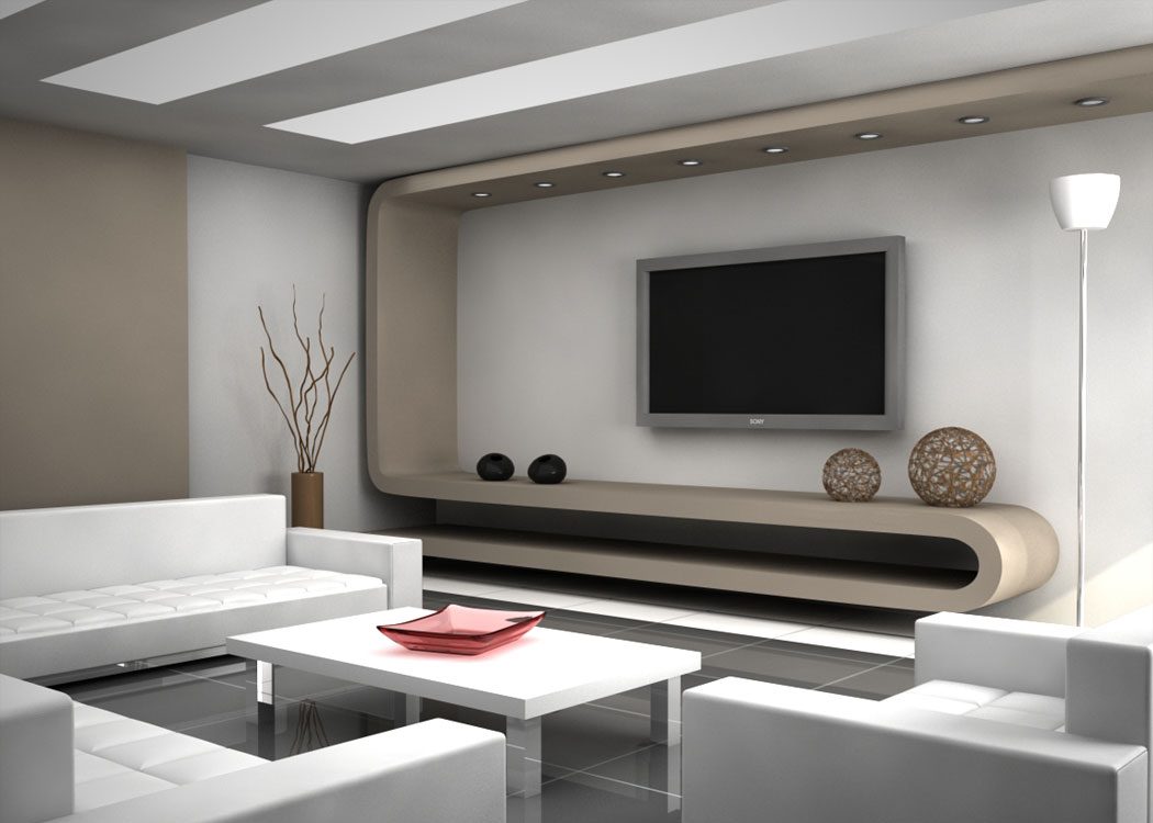 Modern living room furniture sets with wall-mounted tv