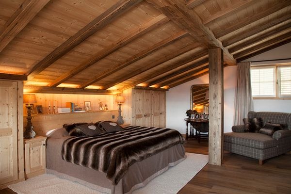 Ski Resort Bedroom recessed lighting rustic ceiling beams