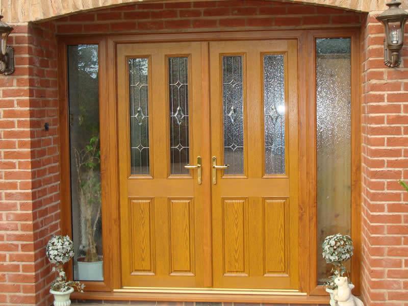 Light oak double front door with sidelights