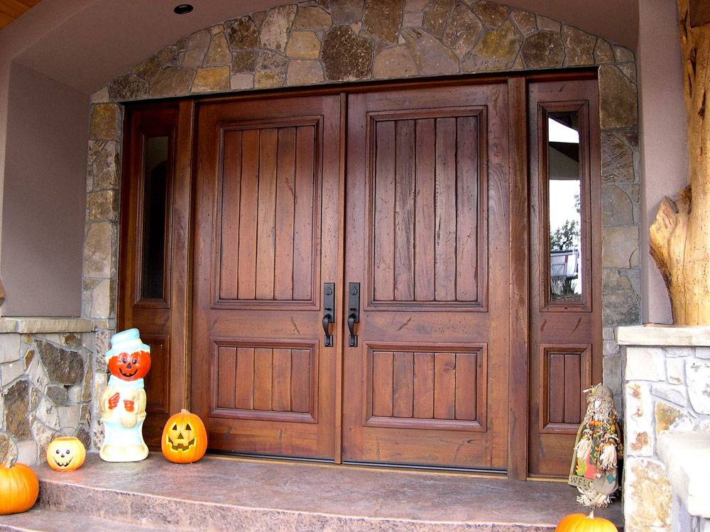 exterior-furnitures-double-rustic-exterior-entrance-door-with-solid-dark-varnished-finishing-design-inspiring-exterior-entry-door-ideas-design