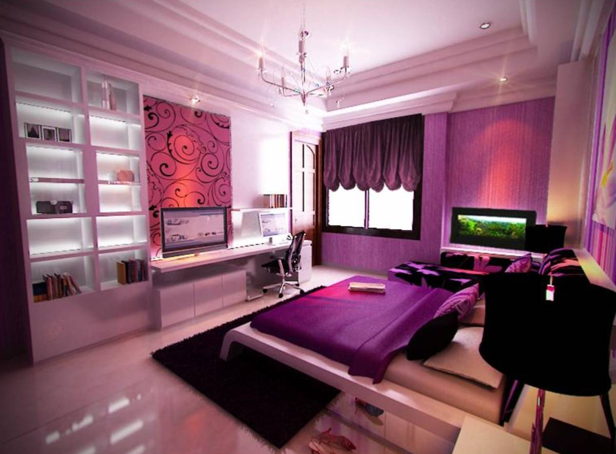 interior-teens-bedroom-decorations-cute-purple-ideas-with-artwork-wall-decor