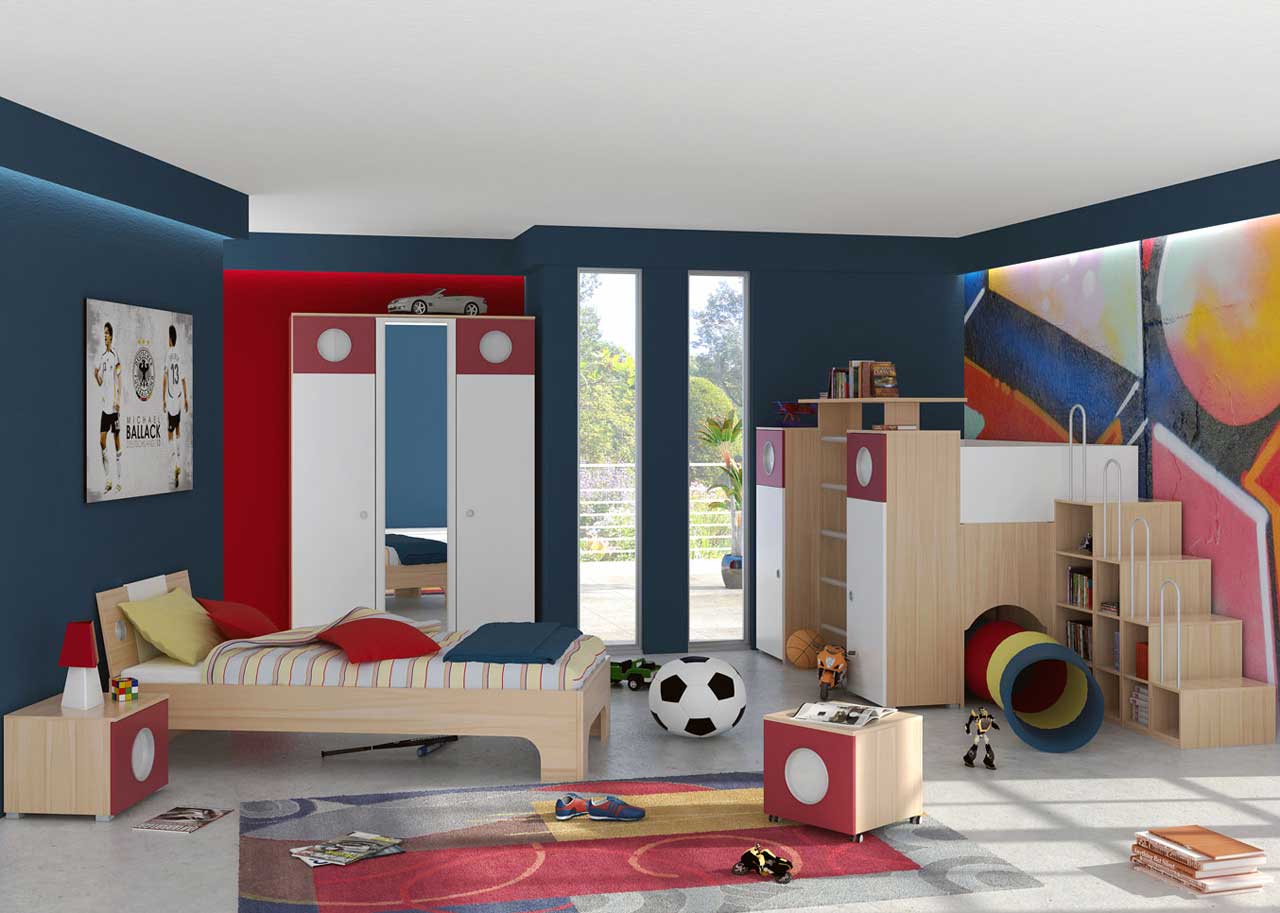 Impressive Spacious Kids Room Decor Design Ideas With Simple Wood Bed Design Also Cool Football Poster For Bedrooms Plus Modern Floor Painting For Concrete Ideas
