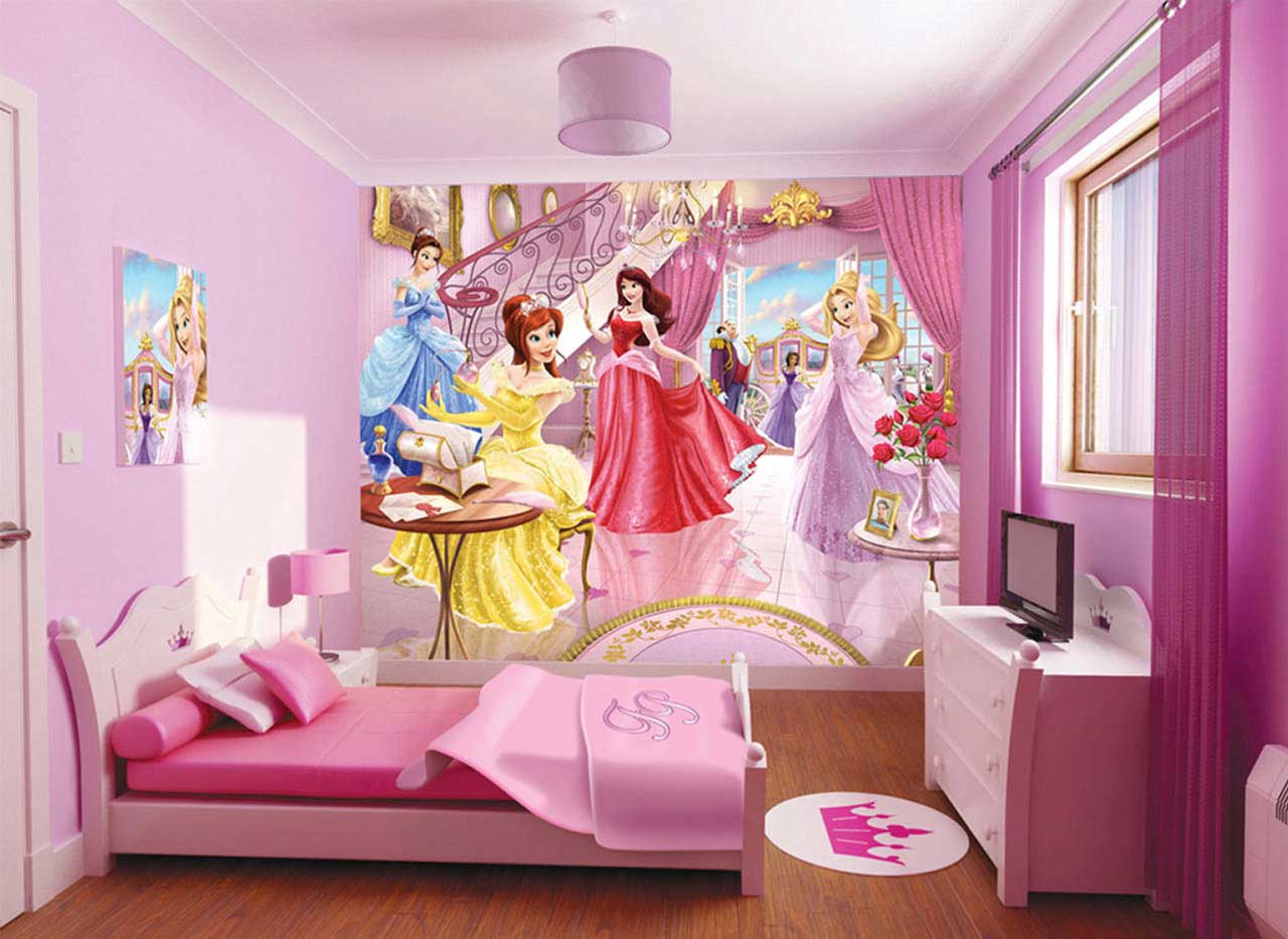 Sweet Kids Room Decor Disney Princess Design Ideas With Cute Purple Bedding Sets Queen Design Also Interesting Wooden Cabinets Design With Amazing Dark Wood Floors Ideas