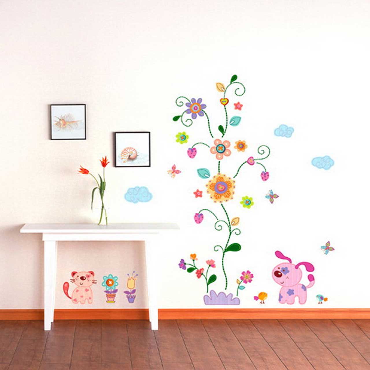 Beautiful Kids Room Decorating Design Ideas With Creative Removable Flower Wall Art Kids Room Design Also Simple White Table For Playroom Kids Room Design