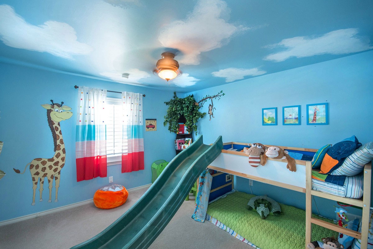 unique shared kids room in blue