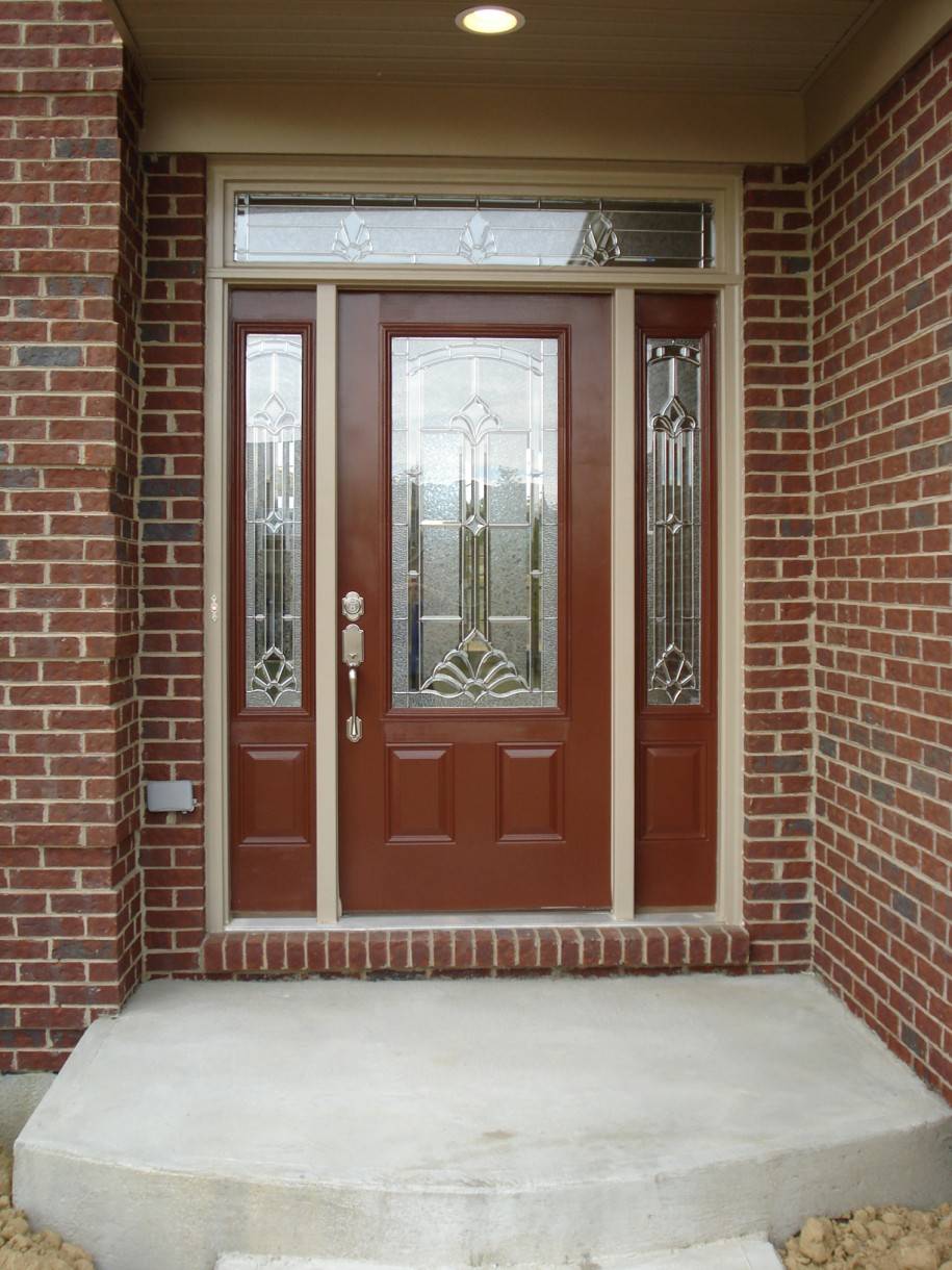 wooden front doors with glass inserts white framed also exposed brick walls