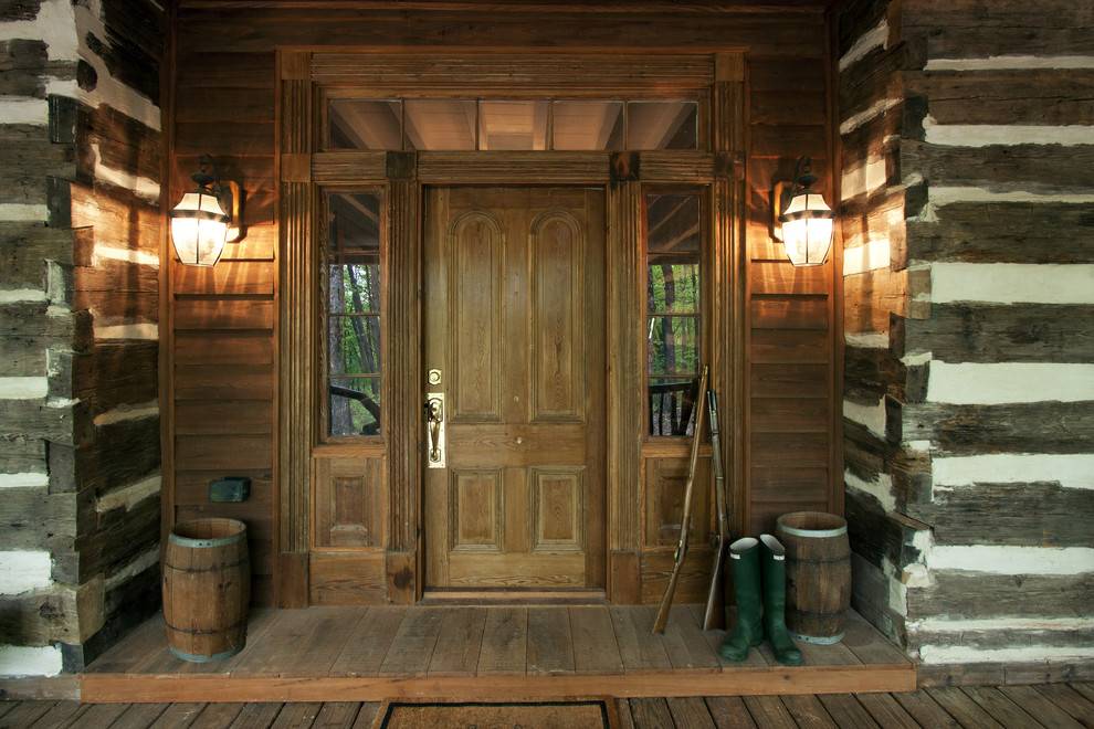 wooden-front-porch-Entry-Rustic-with-exterior-light-front-door