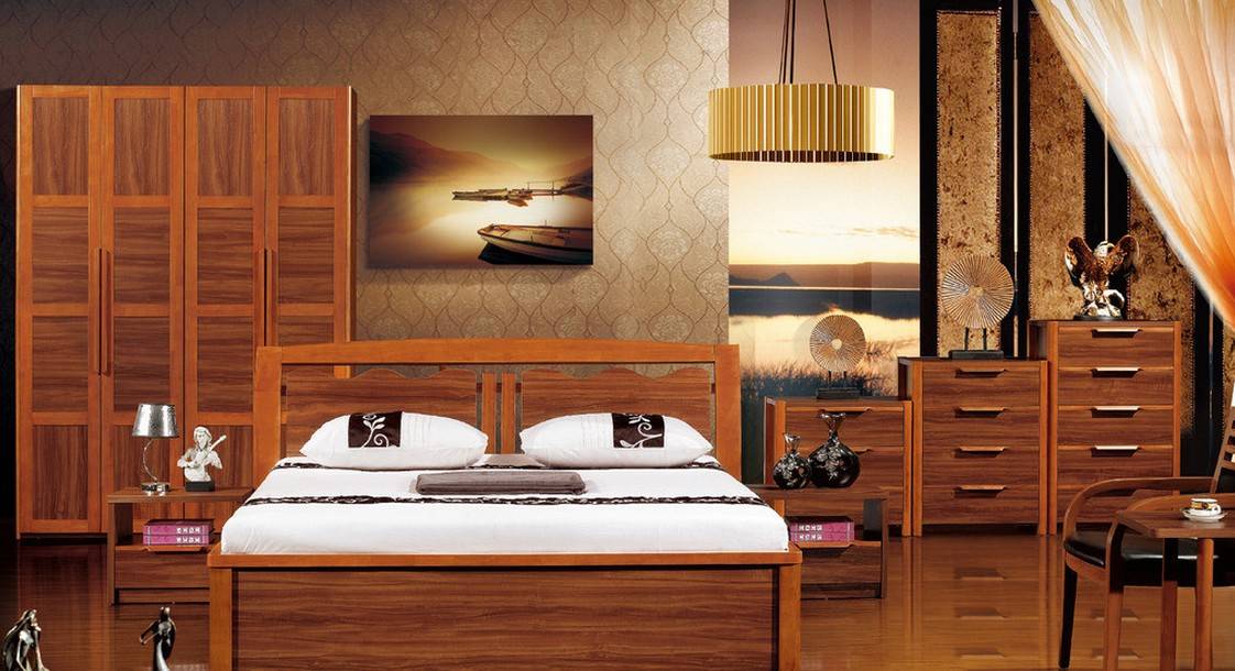 Bedroom solid wood furniture sets 3D rendering